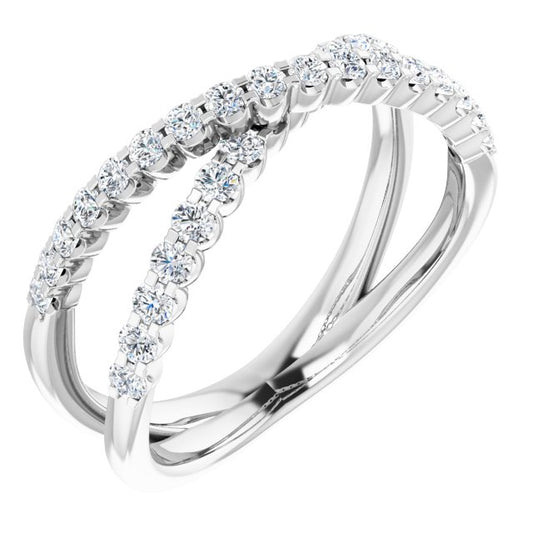 14K White Gold Round Polished 1/2 Ctw Natural Diamond Criss-Cross Ring, Size 7