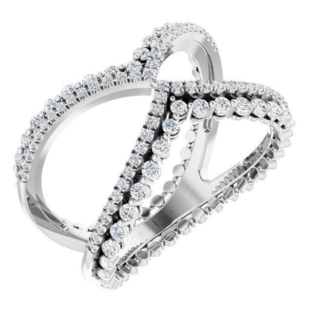 14K Yellow Or White Gold Round Polished 1/2 Ctw Natural Diamond Negative Space Ring, Size 7
