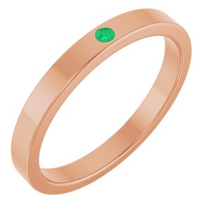 14K Rose Gold  Round 1.75 Mm Polished Natural Emerald Stackable Family Ring Size 7