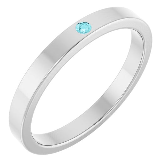 Sterling Silver Round 1.75 Mm Polished Natural Blue Zircon Stackable Family Ring, Size 7