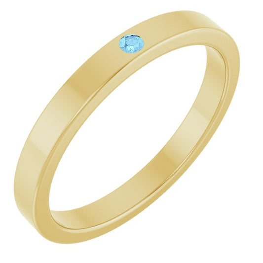 14K Yellow Gold Round 1.75 Mm Polished Natural Aquamarine Stackable Family Ring, Size 7