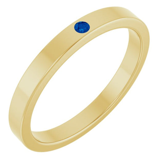 14K Yellow Gold Round 1.75 Mm Polished Natural Blue Sapphire Stackable Family Ring, Size 7
