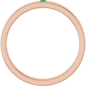 14K Rose Gold  Round 1.75 Mm Polished Natural Emerald Stackable Family Ring Size 7