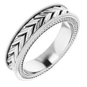 Platinum 5 Mm Polished Wheat Pattern Design Band Size 7