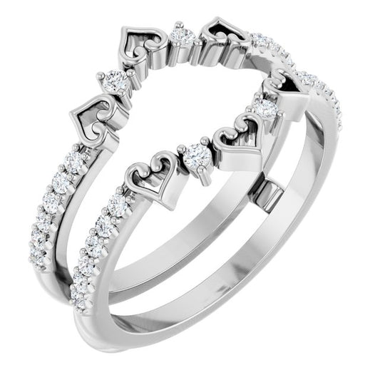 14K White Gold Round Polished 1/3 Ctw Natural Diamond Ring Guard, Size 7