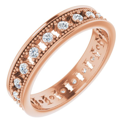 14K Rose Gold Round 1.8 Mm None 1/2 Ctw Polished 1/2 Ctw Natural Diamond Eternity Band, Size 7