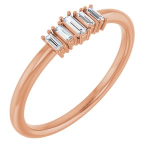 14K Rose Gold  Straight Baguette 3.25 X 1.25 Mm  Polished 1/8 Ctw Natural Diamond Stackable Ring Size 7