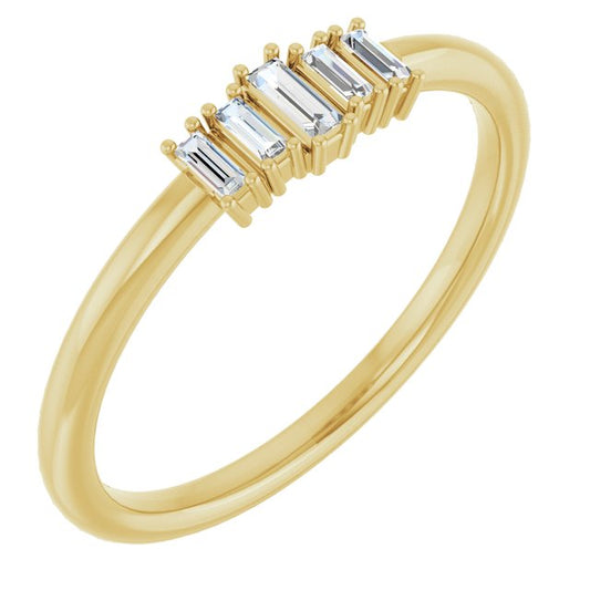 14K Yellow Or White Gold Straight Baguette 3.25 X 1.25 Mm Polished 1/8 Ctw Natural Diamond Stackable Ring, Size 7