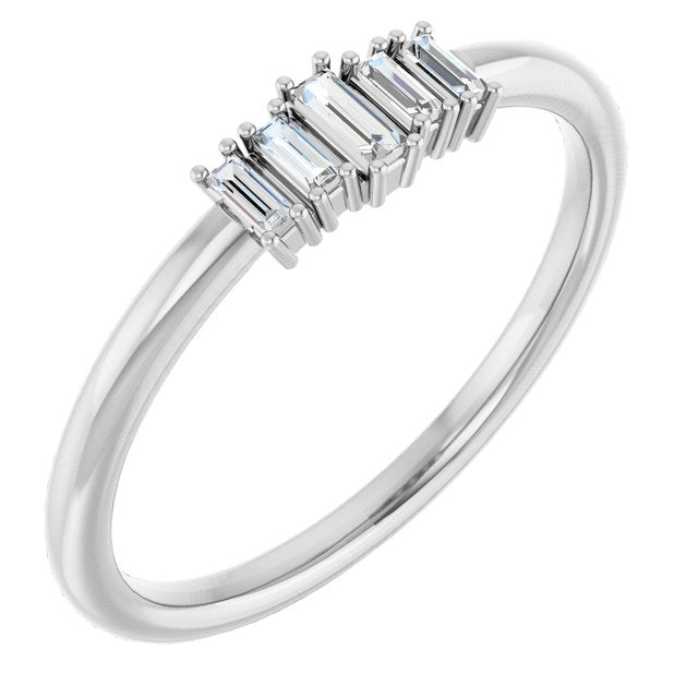 14K Yellow Or White Gold Straight Baguette 3.25 X 1.25 Mm Polished 1/8 Ctw Natural Diamond Stackable Ring, Size 7