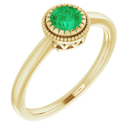14K Yellow Gold Polished Natural Emerald May Birthstone Ring, Size 7