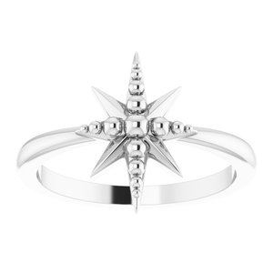 14K White Gold Polished Beaded Star Ring Size 7