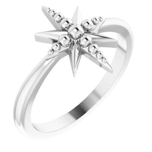 14K White Gold Polished Beaded Star Ring Size 7