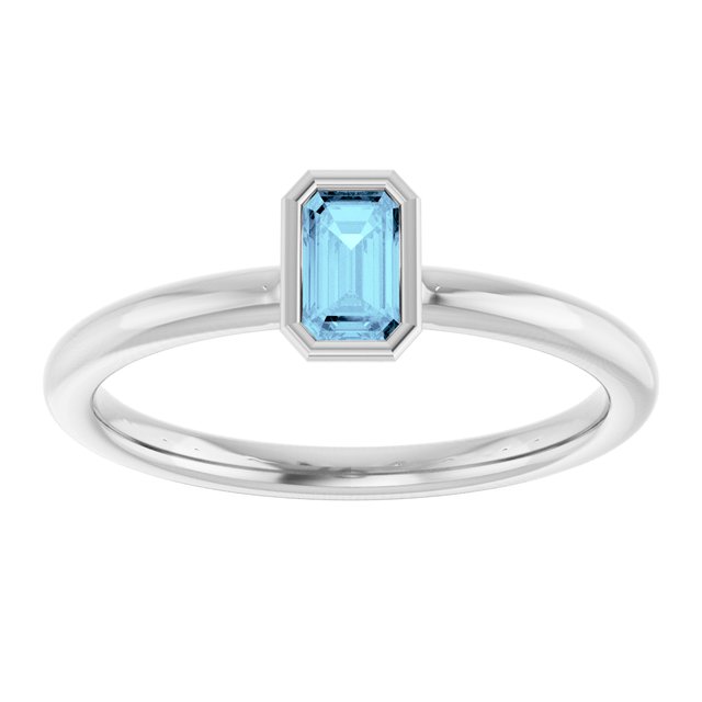 Sterling Silver  Emerald 5 X 3 Mm Polished Natural Aquamarine Stackable Ring