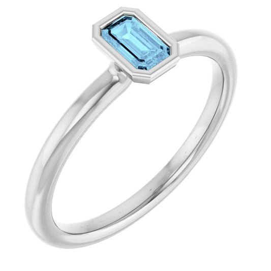 Sterling Silver  Emerald 5 X 3 Mm Polished Natural Aquamarine Stackable Ring