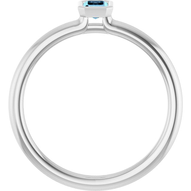 Sterling Silver  Emerald 5 X 3 Mm Polished Natural Aquamarine Stackable Ring