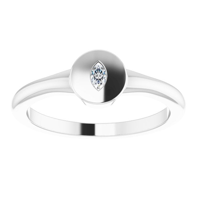 14K White Or Yellow Gold Marquise 3.5 X 1.75 Mm Polished .05 Ct Natural Diamond Signet Ring, Size 7