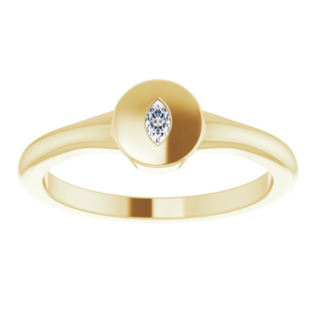 14K White Or Yellow Gold Marquise 3.5 X 1.75 Mm Polished .05 Ct Natural Diamond Signet Ring, Size 7