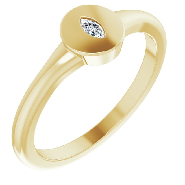 14K White Or Yellow Gold Marquise 3.5 X 1.75 Mm Polished .05 Ct Natural Diamond Signet Ring, Size 7