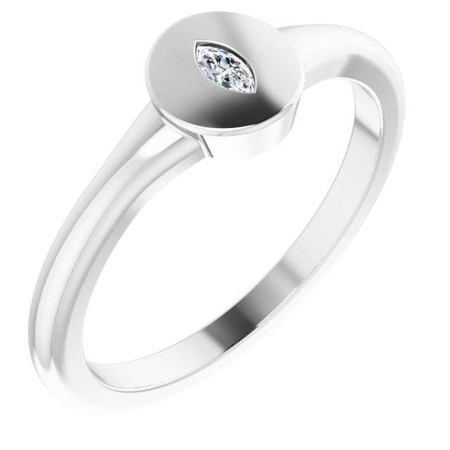 14K White Or Yellow Gold Marquise 3.5 X 1.75 Mm Polished .05 Ct Natural Diamond Signet Ring, Size 7
