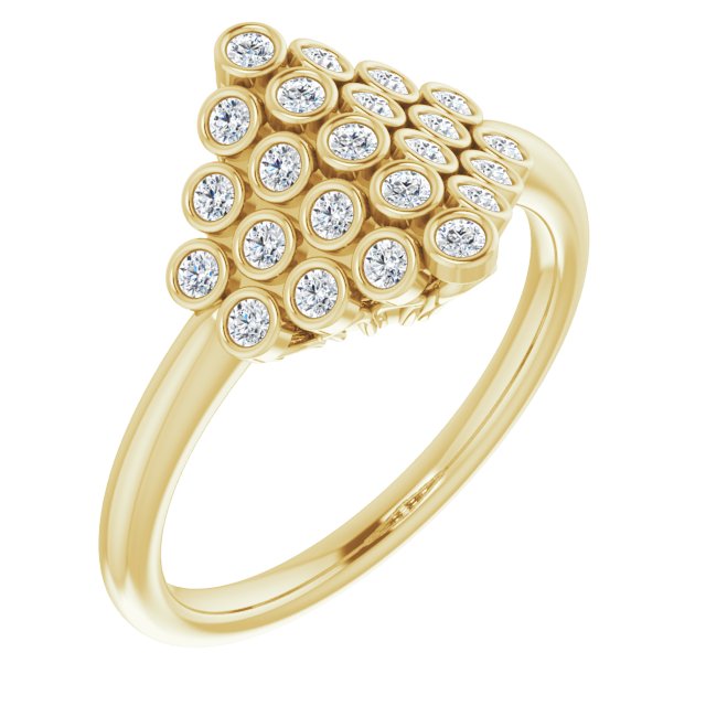 14K Yellow Gold Round 1.5 Mm Polished 1/3 Ctw Natural Diamond Bezel-Set Cluster Ring, Size 7