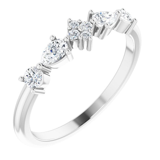 14K White Gold Pear 4 X 2.5 Mm Polished 1/3 Ctw Natural Diamond Stackable Ring, Size 7