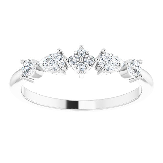 14K White Gold Pear 4 X 2.5 Mm Polished 1/3 Ctw Natural Diamond Stackable Ring, Size 7