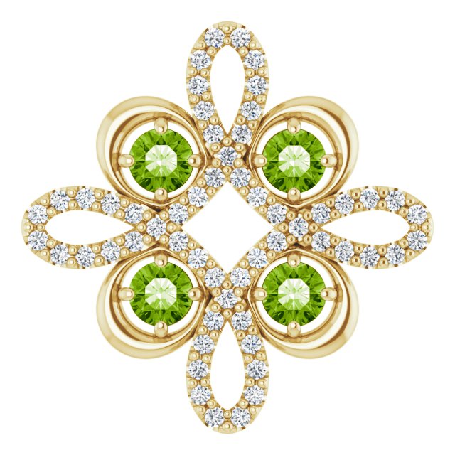 14K Yellow Gold Round  .8Mm I1, H-I Polished Natural Peridot And 1/8 Ctw Natural Diamond Pendant