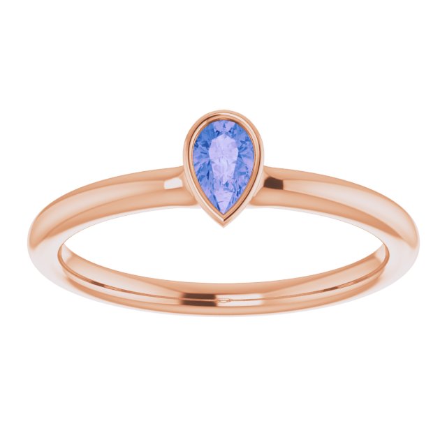 14K Yellow Or Rose Gold  Pear 5 X 3 Mm Polished Natural Gemstone Stackable Ring