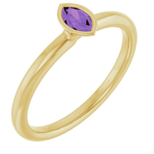 14K Yellow Gold  Marquise 5 X 3 Mm Polished Natural Amethyst Stackable Ring