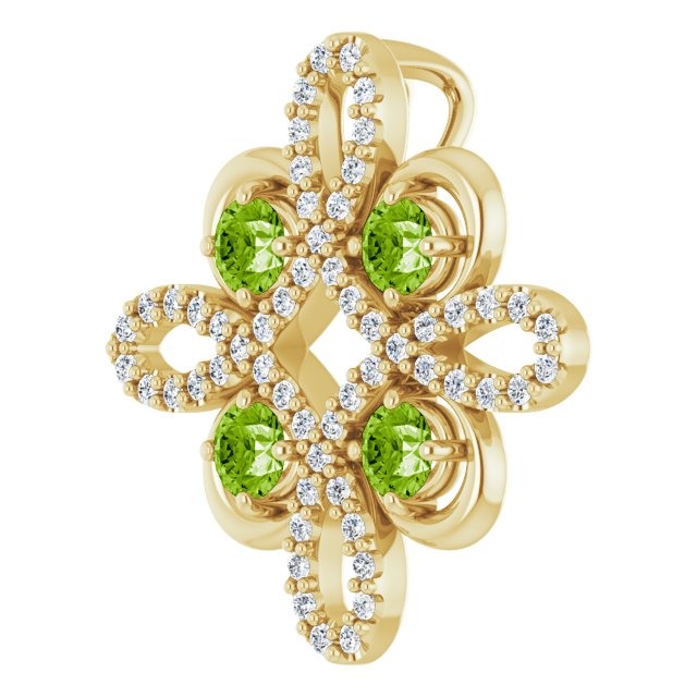 14K Yellow Gold Round  .8Mm I1, H-I Polished Natural Peridot And 1/8 Ctw Natural Diamond Pendant