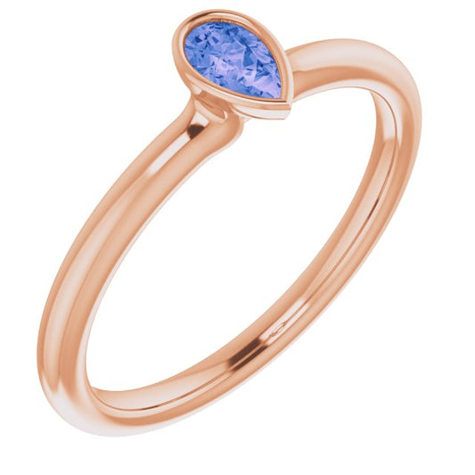 14K Yellow Or Rose Gold  Pear 5 X 3 Mm Polished Natural Gemstone Stackable Ring