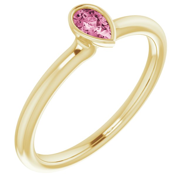 14K Yellow Or Rose Gold  Pear 5 X 3 Mm Polished Natural Gemstone Stackable Ring