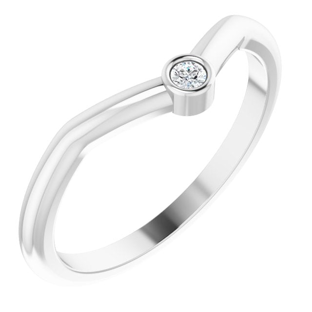14K White Gold Round 2 Mm Polished .03 Ct Natural Diamond Stackable Ring, Size 7
