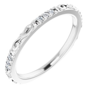 14K White Gold Round 1.3 Mm Polished 0.08 Ctw Natural Diamond French-Set Anniversary Band Size 7