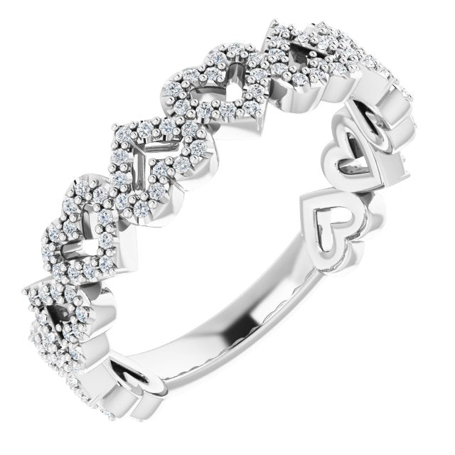 14K White Gold Round .8 Mm Polished 1/3 Ctw Natural Diamond Stackable Heart Ring, Size 7