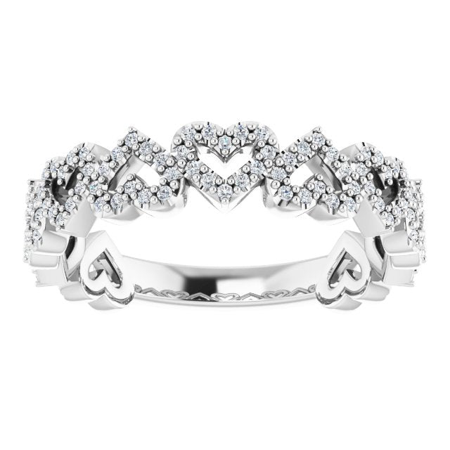 14K White Gold Round .8 Mm Polished 1/3 Ctw Natural Diamond Stackable Heart Ring, Size 7