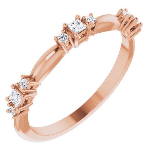 14K Rose Gold Square 1.75 X 1.75 Mm Polished 1/6 Ctw Natural Diamond Stackable Ring, Size 7
