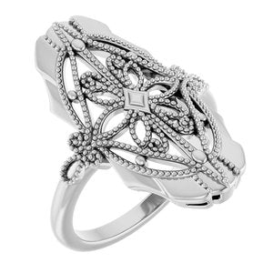 14K White Gold Polished Vintage-Inspired Ring Size 7