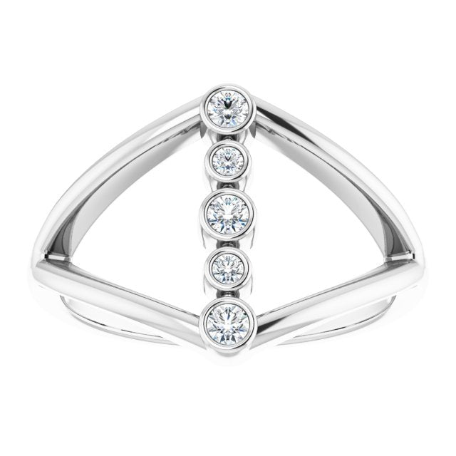 14K White Gold Round Polished 1/8 Ctw Natural Diamond Geometric Ring, Size 7