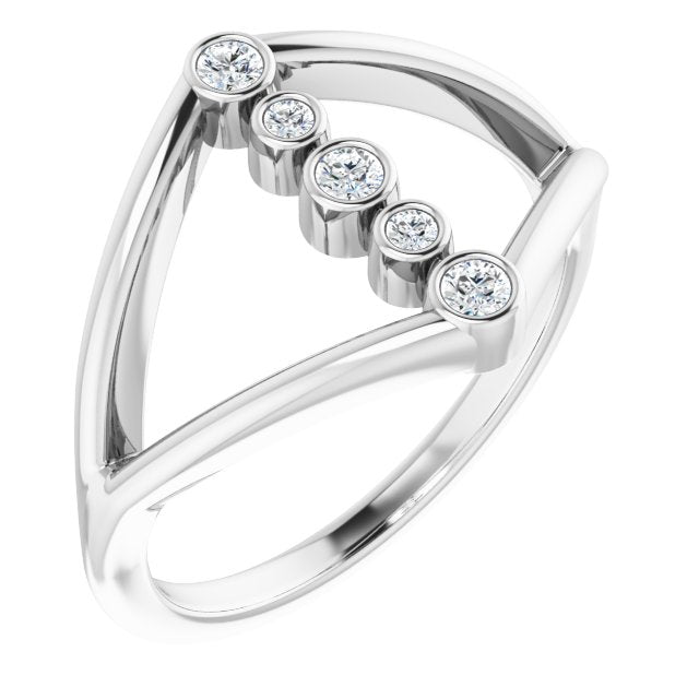 14K White Gold Round Polished 1/8 Ctw Natural Diamond Geometric Ring, Size 7