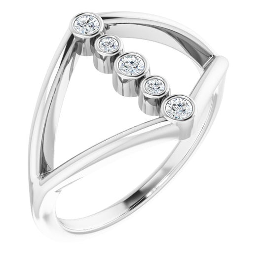 14K White Gold Round Polished 1/8 Ctw Natural Diamond Geometric Ring, Size 7
