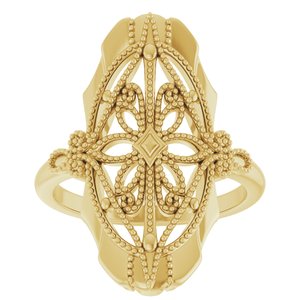 14K Yellow Gold Polished Vintage-Inspired Ring Size 7