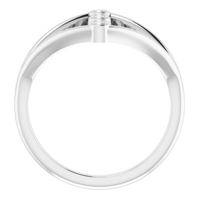 14K White Gold Round Polished 1/8 Ctw Natural Diamond Geometric Ring, Size 7