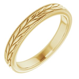 14K Yellow Gold 3 Mm Polished Leaf And Milgrain Band Size 7