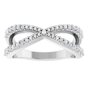 14K White Gold Round Polished 3/8 Ctw Natural Diamond Criss-Cross Double Row Contour Band Size 7