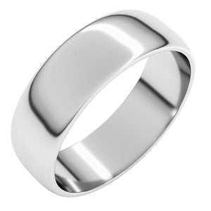 14K White Gold Or Stering Silver Lightweight Half Round Band