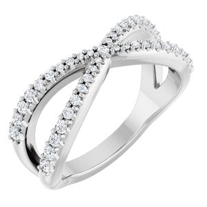 14K White Gold Round Polished 3/8 Ctw Natural Diamond Criss-Cross Double Row Contour Band Size 7