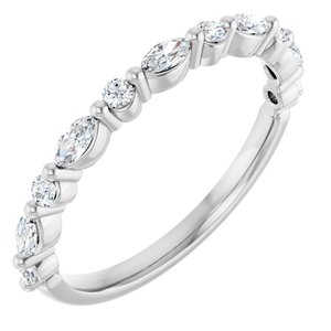 14K White Gold Marquise 3 X 1.5 Mm Polished 1/4 Ctw Lab-Grown Diamond Anniversary Band Size 7