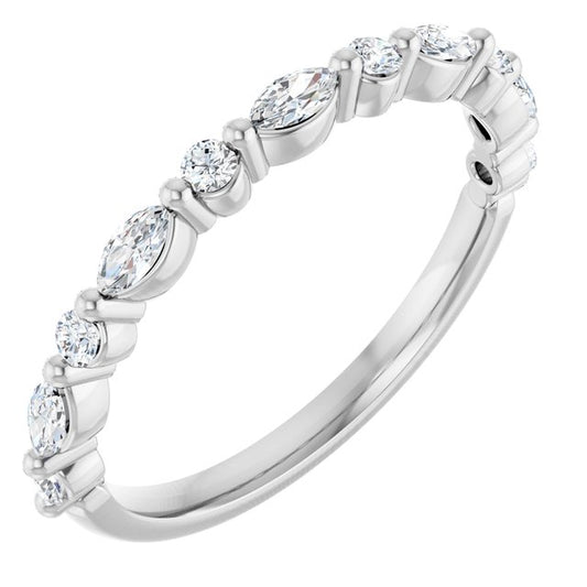 14K White Or Rose Gold Marquise Polished Natural Diamond Anniversary Band