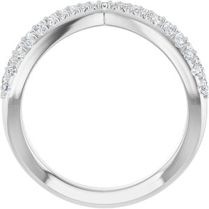 14K White Gold Round Polished 3/8 Ctw Natural Diamond Criss-Cross Double Row Contour Band Size 7